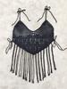 Camisola Feminina Moda Europeia e Americana Transfronteiriça com Franjas Patchwork Amarração Saída de Praia Sexy Top Tecido