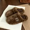 Pantuflas de Algodón Cálido para Casa para Mujeres, Invierno Retro Hebilla Cuadrada Simple Moda Slip-ons Estilo Coreano Felpa Zapatos Postparto
