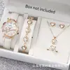 Reloj de mujer superventas transfronterizo, juego de 6 piezas, reloj de pulsera de cuero de alta gama para mujer con incrustaciones de diamantes, reloj de pulsera de moda con accesorios en forma de corazón