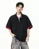 Camiseta Masculina de Verão Nova Estilo Meio Zíper Manga Curta Resistente Fresca Cinco Mangas