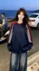 Sudadera con capucha de retazos de color liso y a rayas, cuello redondo, personalidad simple y de nicho, para mujer, otoño e invierno, nueva, holgada, versátil, estilo casual, top