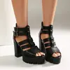 Sandalias de verano de talla grande con punta abierta, zapatos de mujer transfronterizos europeos y americanos, color liso, cremallera trasera, suela de goma, antideslizantes, sandalias de tacón ultra alto