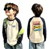 Camiseta base de forro polar alemán de doble cara para niño otoño e invierno estilo coreano prenda superior camiseta base capa interior cuello redondo bloques de color de dibujos animados manga larga