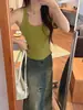 Camiseta sin mangas de algodón puro para mujer, estilo coreano, con capas, efecto dos piezas, cuello en U, copas integradas, transpirable, cómoda, versátil, con un hermoso diseño en la espalda