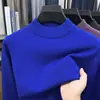 Novo suéter masculino de outono e inverno, cor sólida, antipilling, suéter de lã de malha fina, manga longa, gola alta meia-altura, vestuário masculino