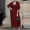 Estilo Suave Moda Retrô Conjunto de Vestido Tricotado Justo ao Quadril Início do Outono Novo Temperamento de Alta Qualidade Conjunto de Comprimento Médio