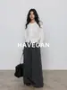 Con cárdigan de punto HAVEGAN/Otoño de cuello redondo y manga larga para mujer, fino y de corte holgado, perfecto para usar en capas, con un estilo relajado y chic sin esfuerzo, estilo "old money".