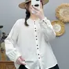 Camisa longa de algodão puro estilo artístico para mulheres, gaze de camada dupla, amigável à pele, top cardigã respirável, roupas artísticas femininas
