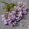 Flores para Salón de Bodas Morado, Peonías, Crisantemos, Hortensias, Copos de Nieve, Flores de Cerezo, Rosas de Techo, Arreglos Florales de Eucalipto