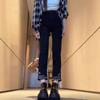 Talla grande Jeans Rectos Bordados de Cintura Alta para Mujer Otoño 2024 Nuevos Chica Gordita Elásticos Ajustados Recortados Humo Pantalón Tubo