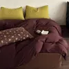 Conjunto de cuatro piezas de punto suave de algodón mezclado y a juego estilo INS, juego de tres piezas de sábana de algodón puro de color liso, funda de edredón 1.8