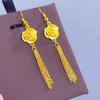 Aretes de Borla Rosa Elegantes Moda Arena Vietnam Year of the Dragon Línea de Oreja Dorada Aretes de Simulación Oro Venta al por Mayor
