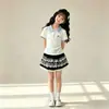 Conjunto de Roupa de Verão para Meninas: Conjunto Doce de Verão com Blusa de Manga Curta com Gola e Renda do Gato Kt para Crianças Maiores