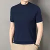 Popular camisa de punto nueva para hombre, suéter de punto fino de manga corta, camiseta básica suave de manga corta para hombre