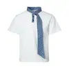 Camisetas para Pareja Hombres y Mujeres Mismo Estilo Náutico Relajado Patchwork Manga Corta Bufanda de Seda Verano Camisa Polo Sentido del Diseño Holgado Corbata