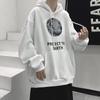 Moletom com capuz com forro de lã e estampa de lua grossa, estilo coreano, masculino e feminino, jaqueta casual solta e moderna de estilo Hong Kong, outono e inverno