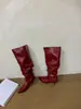 []Botas femininas de bico fino, salto alto, over-the-knee, com design franzido e empilhado, botas de inverno 2026