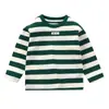 Outono 2023 Nova Camiseta Básica de Manga Comprida para Meninos e Meninas Moda Coreana Infantil Listrada Gola Redonda Solta Suéter Listrado