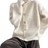 Chaqueta cárdigan de punto estilo coreano juvenil, color liso, botones dorados, cuello redondo, casual y versátil, nuevo top suéter para primavera, otoño, invierno para mujer