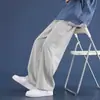 Calças de Seda de Gelo Masculinas Verão Secagem Rápida Tendência Versátil Retas Largas de Perna Larga Calças Longas Casuais Masculinas 1/2 Peças