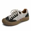 Zapatos retro tipo papá de cuero genuino para mujer, nueva colección otoño 2026, zapatillas casuales con cordones, de bloques de color, transpirables y con un diseño peculiar y lindo