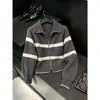 Cárdigan Abrigo de Punto con Cremallera, Cuello Solapa a Rayas, Estilo Coreano para Mujer, Holgado y Casual para Otoño e Invierno