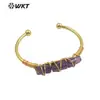B615 pulsera de apertura ajustable con incrustaciones de gemas pequeñas cuadradas multicolor opcional para amantes accesorios de joyería artística