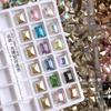 Taladro de uñas con forma de explosión roja, súper flash, rectangular, de ángulo recto, con cristales mágicos, de colores, con forma de diamante, joyería para uñas al por mayor