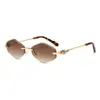 Gafas de sol retro europeas y americanas con forma de polígono y diamante para mujer, modernas y de alta gama, adelgazantes para caras pequeñas, gafas de sol sin montura con borde cortado para hombre