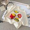 Crema Hombres y Mujeres Padre-hijo Verano Nuevo Moda Infantil Estampado Muñeco Tridimensional Combinable Casual Manga Corta Dibujos Animados Camiseta