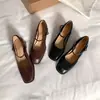 Versión de Piel de Vaca ~ Zapatos de Tacón Alto para Mujer Primavera y Otoño Nuevos Punta Cuadrada Suela Gruesa Negros Pequeños Franceses Tacón Grueso Zapatos Mary Jane