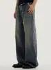 Venta al por mayor de fabricante jeans americanos de calle desgastados con corte curvo de unión de bambú para hombre, pantalones de calle hip hop ligeramente acampanados de pierna recta