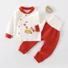 Conjunto de Año Nuevo para Bebé, Conjunto de Dos Piezas de Ropa Interior Térmica para Niños, Ropa de Bebé Recién Nacido para Otoño e Invierno, Rojo Festivo de Año Nuevo