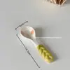 Colher de Cerâmica Esmaltada Estilo Ins Aparência Sofisticada Fofa Doméstica com Cabo Longo Colher de Comer Colher de Sobremesa Colher para Iogurte Aveia