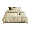 Juego de ropa de cama de cuatro piezas de gasa de doble capa de algodón lavado Clase A, simple y fresco, para estudiantes de dormitorio, juego de funda de edredón de tres piezas