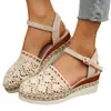 Artículo Popular de Comercio Exterior, Encaje, Cuerda de Yute, Tela para Sandalias, Suela de Goma de Tacón Medio (3-5 cm), Punta Cerrada, Correa Única