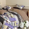 Suave y amigable con la piel, grado A, engrosado, todo algodón, cepillado, juego de cuatro piezas, algodón puro, estampado fresco, estilo de cuatro estaciones, juego de tres piezas para dormitorio