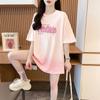 Camiseta Degradê de Manga Curta para Mulheres 2025 Verão Novo Design de Estampa Pesada High Street Tamanho Grande Solta Manga Curta