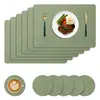 Popular jogo americano de luxo com toque de alta qualidade, tapete isolante térmico para uso doméstico com textura de tecido, resistente a óleo e água, padrão de partículas, quadrado com cantos arredondados, jogo americano de mesa em PVC
