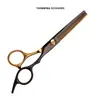Tesoura de Corte de Cabelo Doméstica, Modelo Preto Dourado, Tesoura Profissional para Cabeleireiros em Aço Inoxidável com Dentes Planos Integrados, Especificamente para Cabeleireiros e Barbeiros