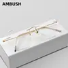 Gafas de Prescripción Ambush Nuevas Sin Marco con Borde Cortado, Gafas Cuadradas de Titanio Puro Estilo Chino Nuevo para Mujer