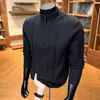 Suéter Masculino de Tricô Grosso para Outono e Inverno, Gola Média com Zíper, Tricô Grosso, Moderno, Casual, Quente Camada Base