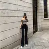 Calça Jeans Flare Preta para Mulheres, Novo Design Popular Primavera/Verão 2026, Corte Justo, Calça Bootcut Comprida