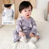 Ropa de dormir para bebé, Algodón puro, Estilo de verano fino, Protección doble capa para la barriga, Mameluco de malla de manga larga para aire acondicionado para bebés, Adecuado para niños y niñas pequeños