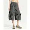 Directo del fabricante: Pantalones cortos de trabajo estilo americano con cordón y correa, diseño plisado, corte cropped para hombres y mujeres, con bolsillos grandes y piernas anchas, shorts de verano
