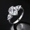 Anel de Moissanita Europeu e Americano Transfronteiriço de 3 Quilates em Forma de Gota de Pera Prata Esterlina S925 Moda de Luxo Leve Anel de Casamento de Alta Qualidade