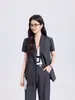 Conjunto de Dos Piezas para Mujer: Blazer Gris de Manga Corta con Cuello Pequeño de Traje y Pantalones de Traje para Verano, Viajes de Negocios, Venta al por Mayor Transfronteriza, Ropa de Trabajo