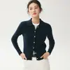 Nueva colección de otoño e invierno: Cárdigan de punto para mujer, color liso, versátil, adelgazante y elegante, con cuello polo de cachemira y ribete de encaje, para el trabajo