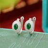 Pendientes Yuebao de plata de ley S925 con diseño de jade vintage, ligeros, de lujo y con forma de huevo de girasol, elegantes con clip para las orejas.