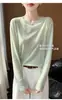 Nueva camiseta fina de punto fino para mujer de otoño transfronteriza, manga larga, top semi-transparente para aire acondicionado y protección solar, versátil y adelgazante